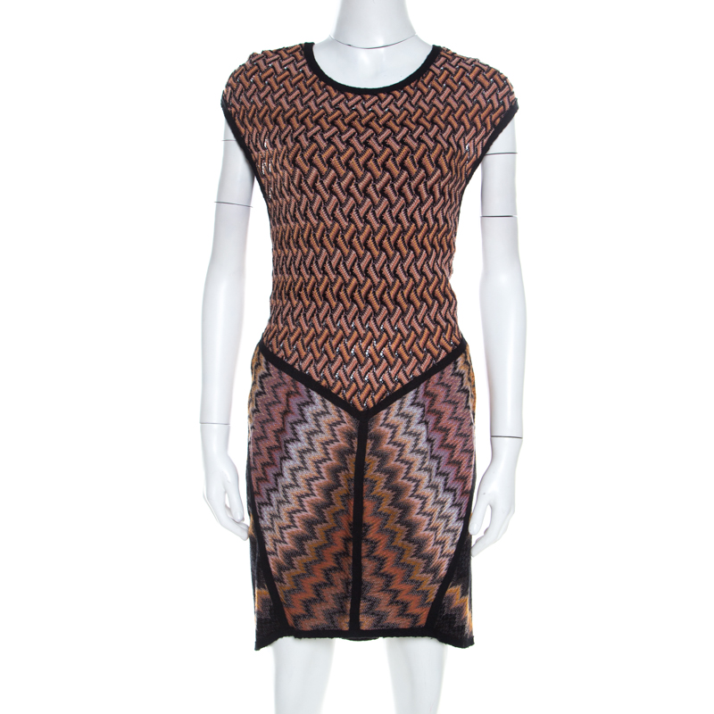 Pre Owned Missoni Brown Patterned Jacquard Knit Sleeveless Dress M