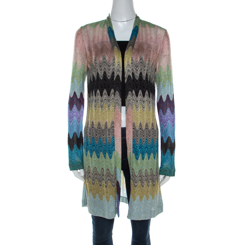Pre-owned Missoni Multicolor Lurex Knit Open Front Cardigan S