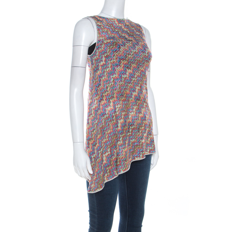 

Missoni Multicolor Geometric Patterned Knit Asymmetric Sleeveless Top