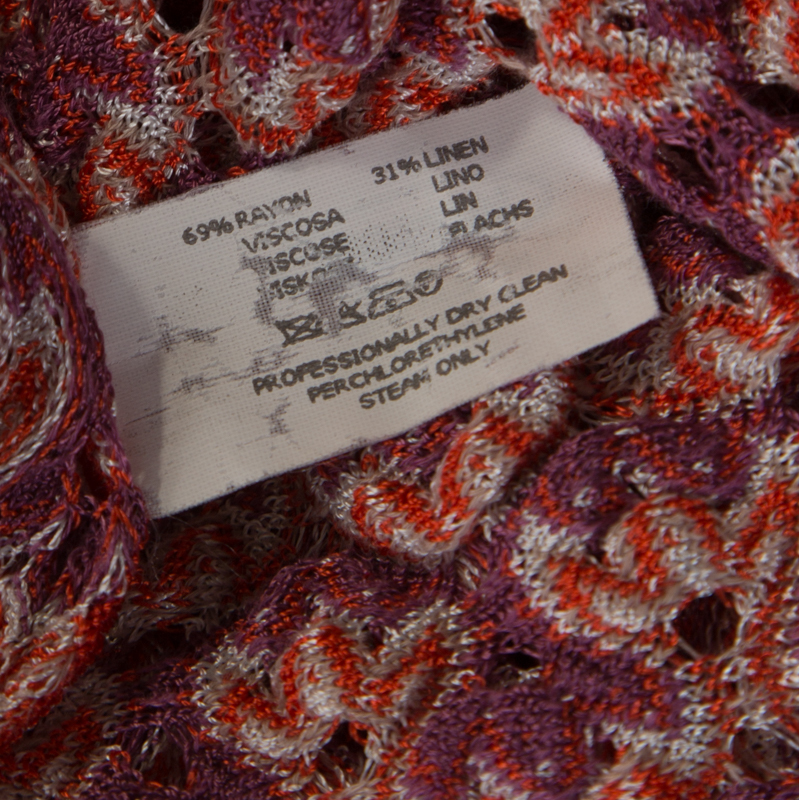 Pre-owned Missoni Purple And Orange Perforated Knit Drawstring Detail Top M