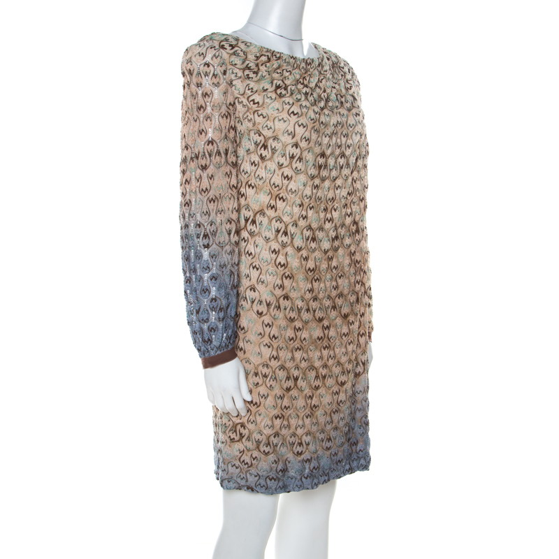 

Missoni Beige Flame Patterned Knit Ombre Shift Dress