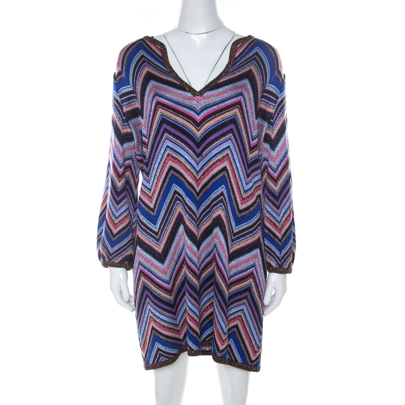 Missoni Multicolor Chevron Pattern Lurex Knit Short Dress L Missoni | TLC