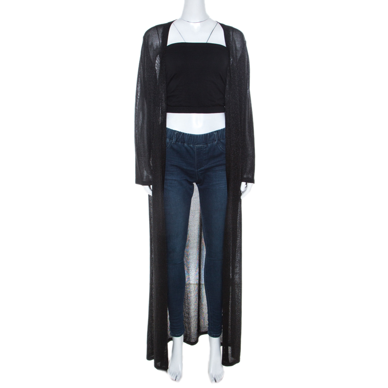 Pre Owned Missoni Black Lurex Knit Front Open Maxi Cardigan L