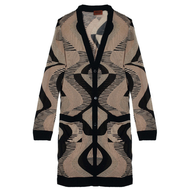 Pre Owned Missoni Wave Print Metallic Knit Cardigan L