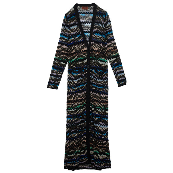 Pre Owned Missoni Metallic Multicolor Open Maxi Cardigan L