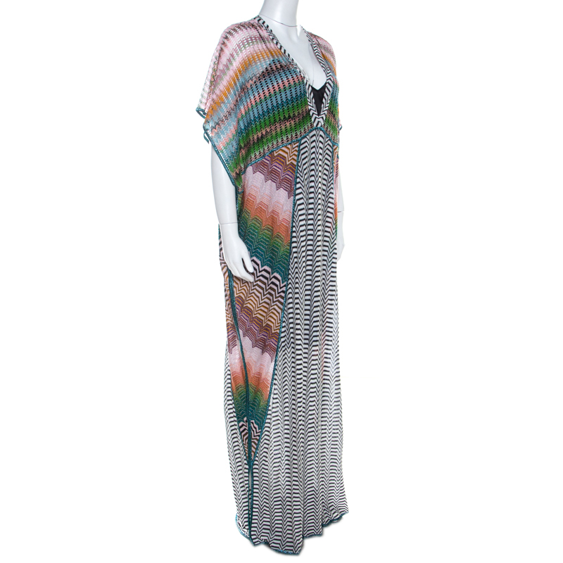 

Missoni Multicolor Patterened Knit Perforated Yoke Maxi Kaftan Dress