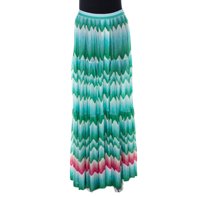 Missoni Mare Green Chevron Patterned Knit Cover Up Maxi Skirt M Missoni ...