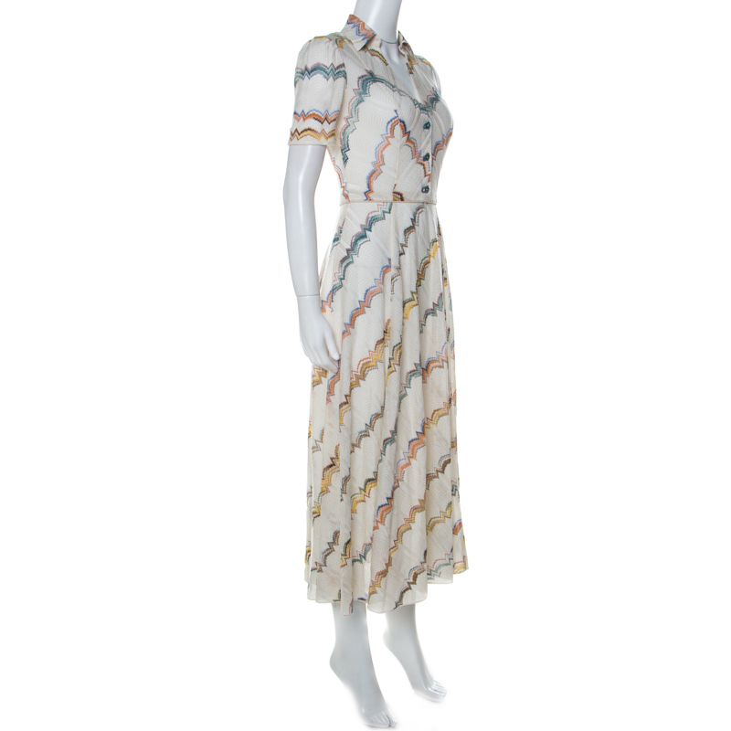 

Missoni Off White Zig Zag Pattern Knit Half Sleeve Dress