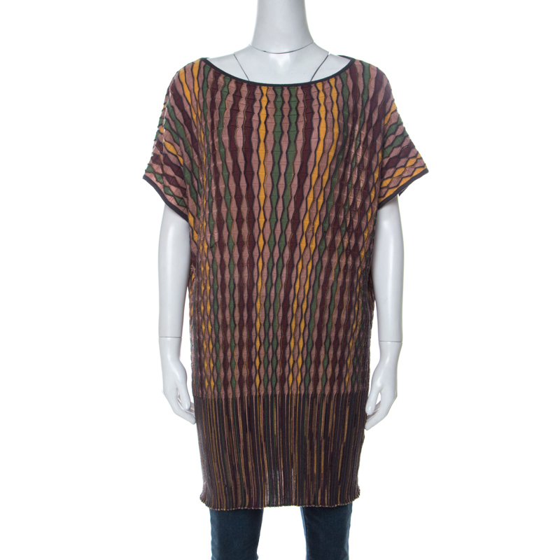 M Missoni Multicolor Zig Zag Knit French Sleeve Long Top L