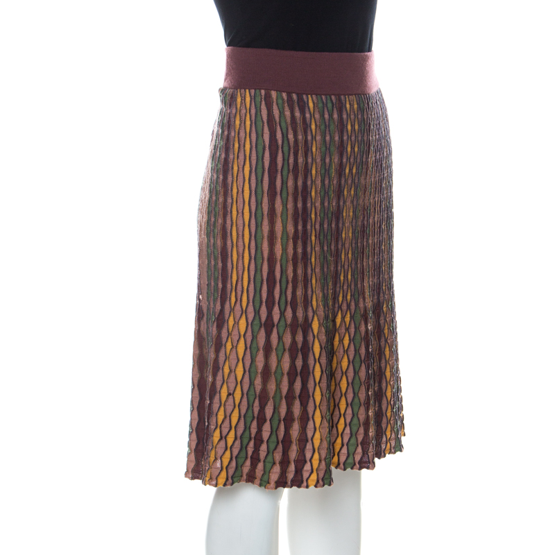 

M Missoni Multicolor Zig Zag Knit Knee Length Skirt