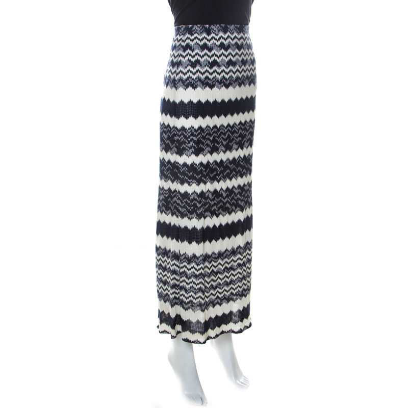 

Missoni Bicolor Chevron Crochet Knit Maxi Skirt, Navy blue