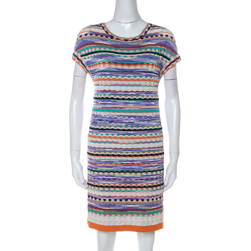 Pre Owned Missoni Multicolor Knit Short Sleeve Mini Dress M 