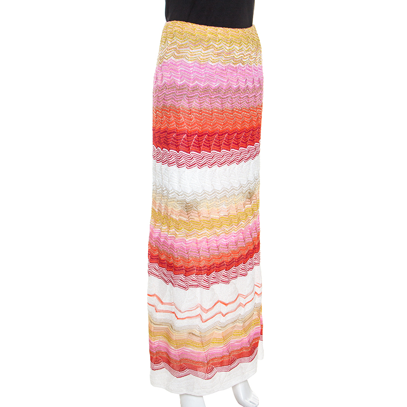 

Missoni Multicolor Chevron Pattern Metallic Crochet Knit Maxi Skirt