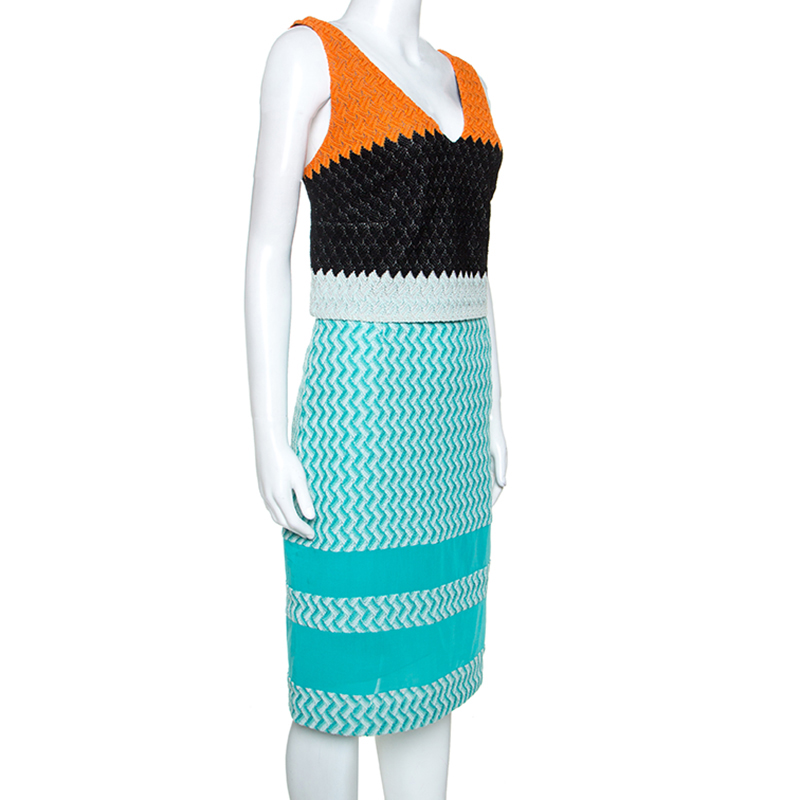 Pre-owned Missoni Blue Crochet Knit Sleeveless Dress M