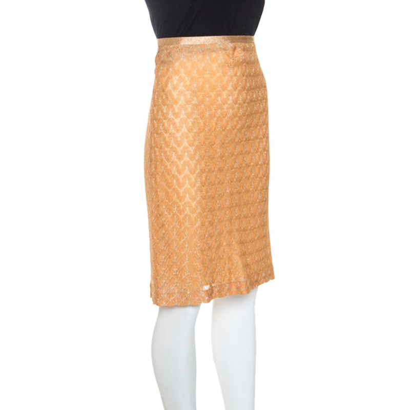 

Missoni Light Orange Lurex Knit Midi Skirt