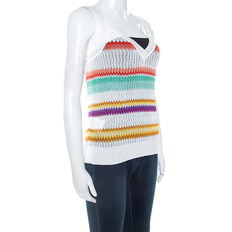 

Missoni White Multicolor Striped Knit Sleeveless Top