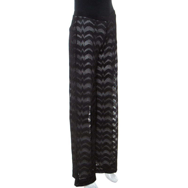 

Missoni Black Chevron Pattern Knit Wide Leg Pants