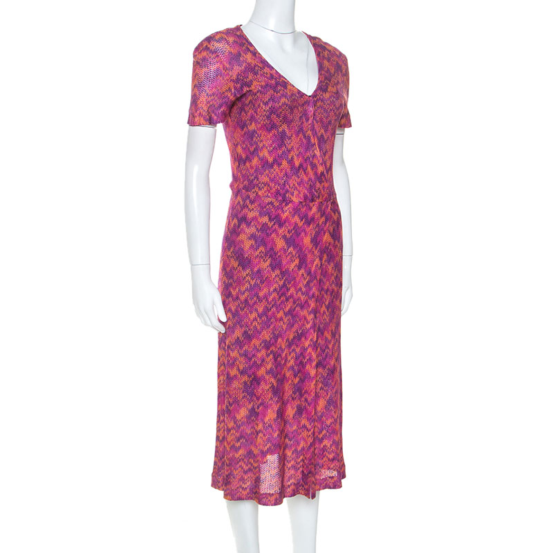 

Missoni Multicolor Chevron Knit Vintage Wrap Dress