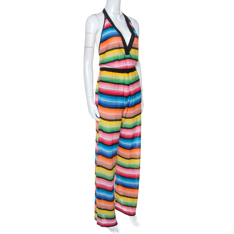 

Missoni Multicolor Striped Knit Halterneck Coverup Jumpsuit