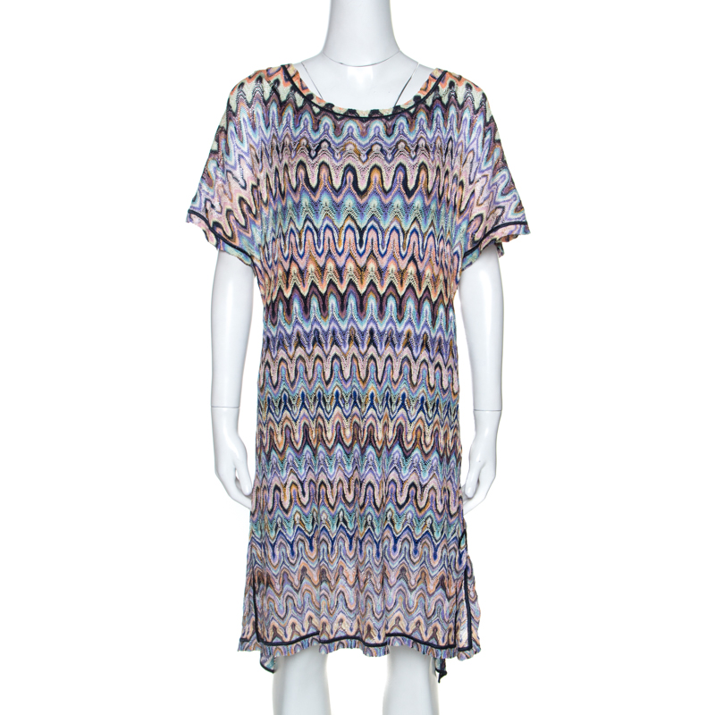 Pre Owned Missoni Mare Multicolor Chevron Knit Front Tie Detail Cover Up L
