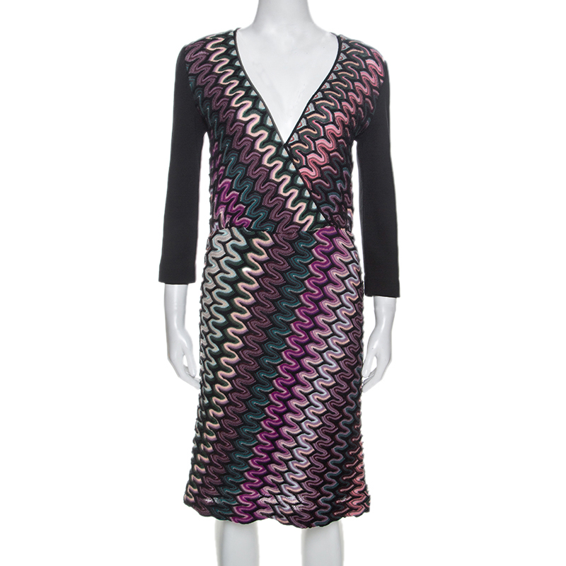Pre-owned Missoni Multicolor Wool Patterned Knit Long Sleeve Dress S