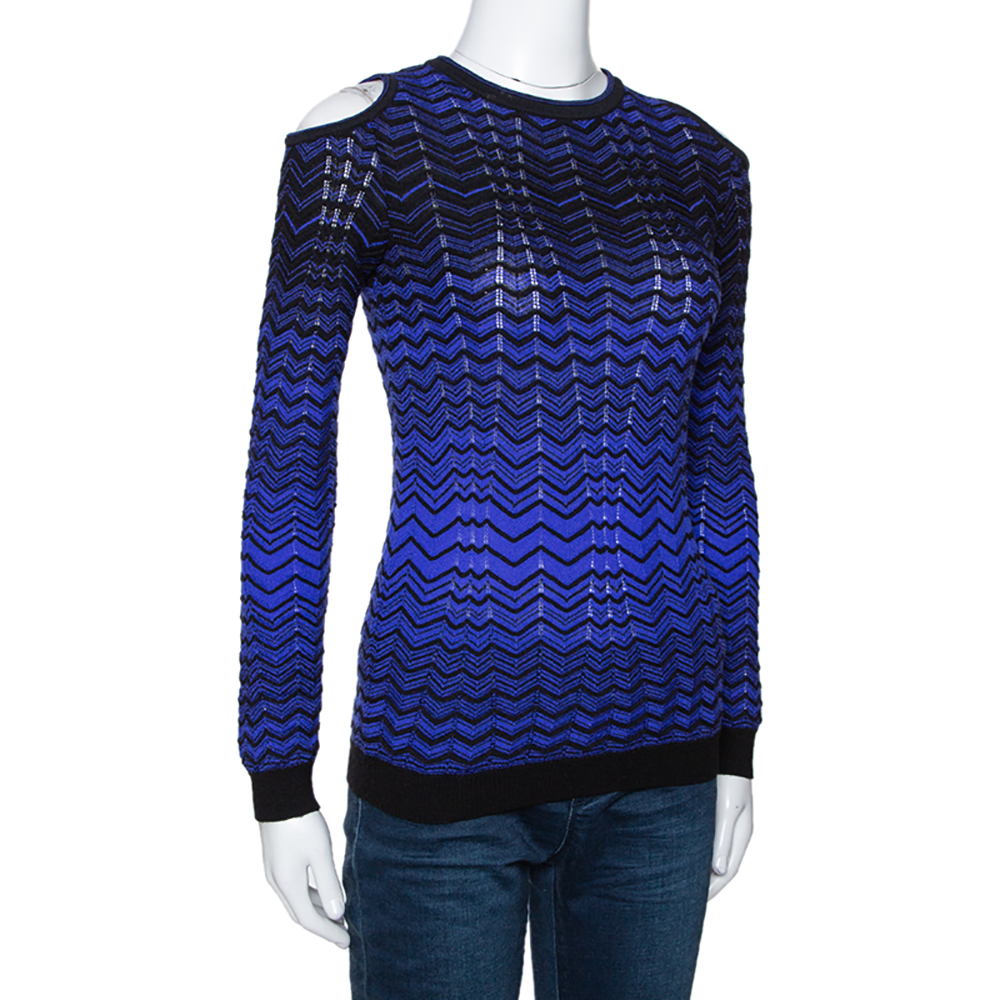 

M Missoni Purple Pointelle Knit Cold Shoulder Long Sleeve Top