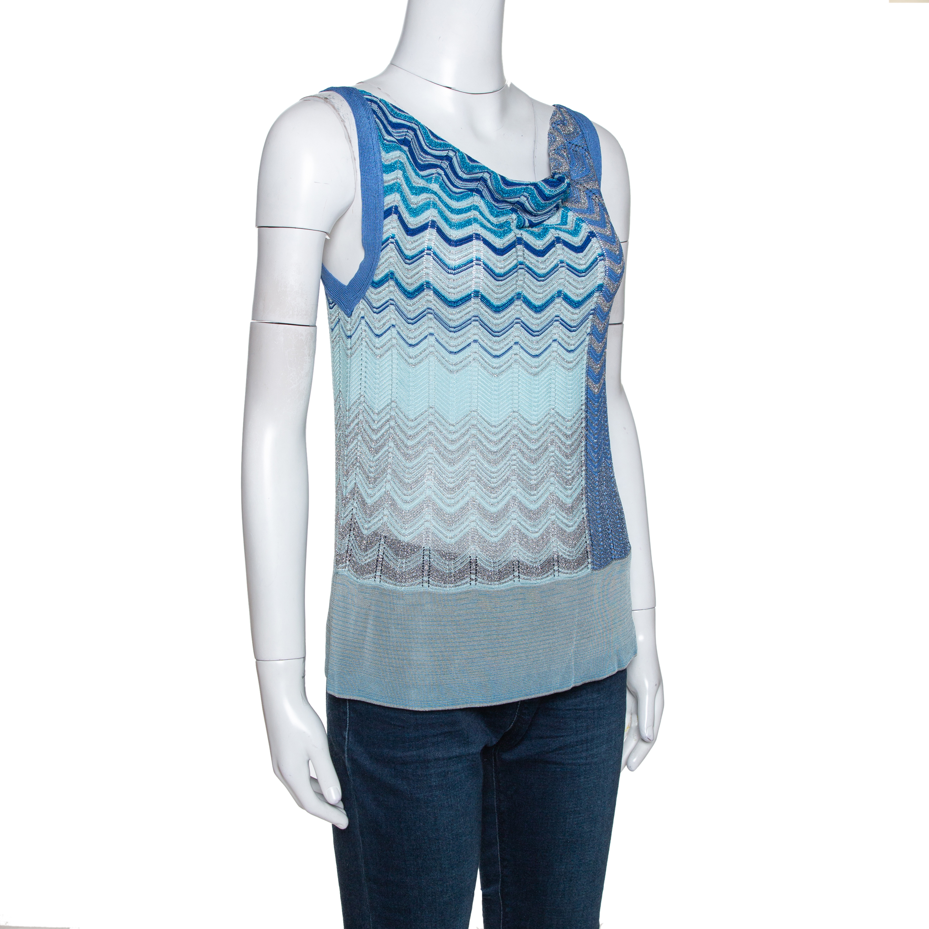 

Missoni Blue Lurex Knit Cowl Neck Sleeveless Top