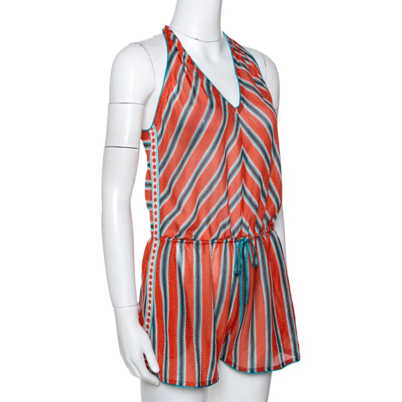 

Missoni Mare Orange Striped Knit Cover Up Romper