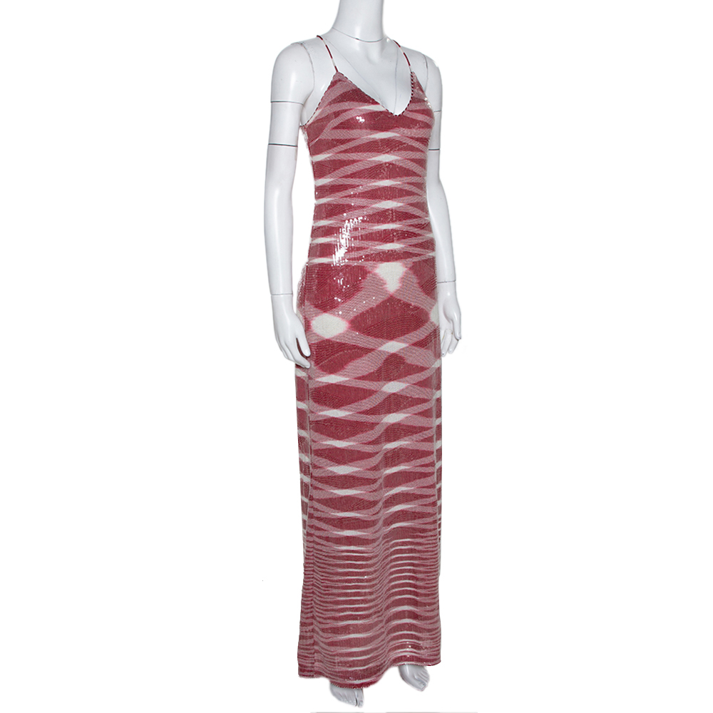 

Missoni Red & White Sequin Embellished Knit Maxi Dress