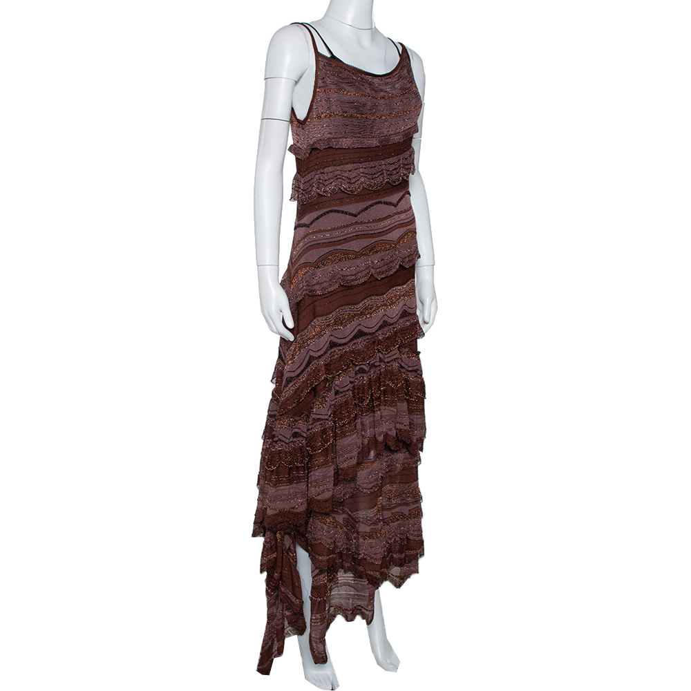 

Missoni Brown Lurex Knit Tiered Sleeveless Dress