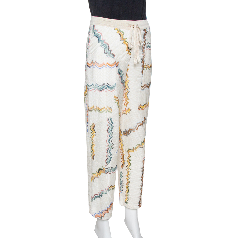 

Missoni Cream Zig Zag Knit Straight Leg Trousers