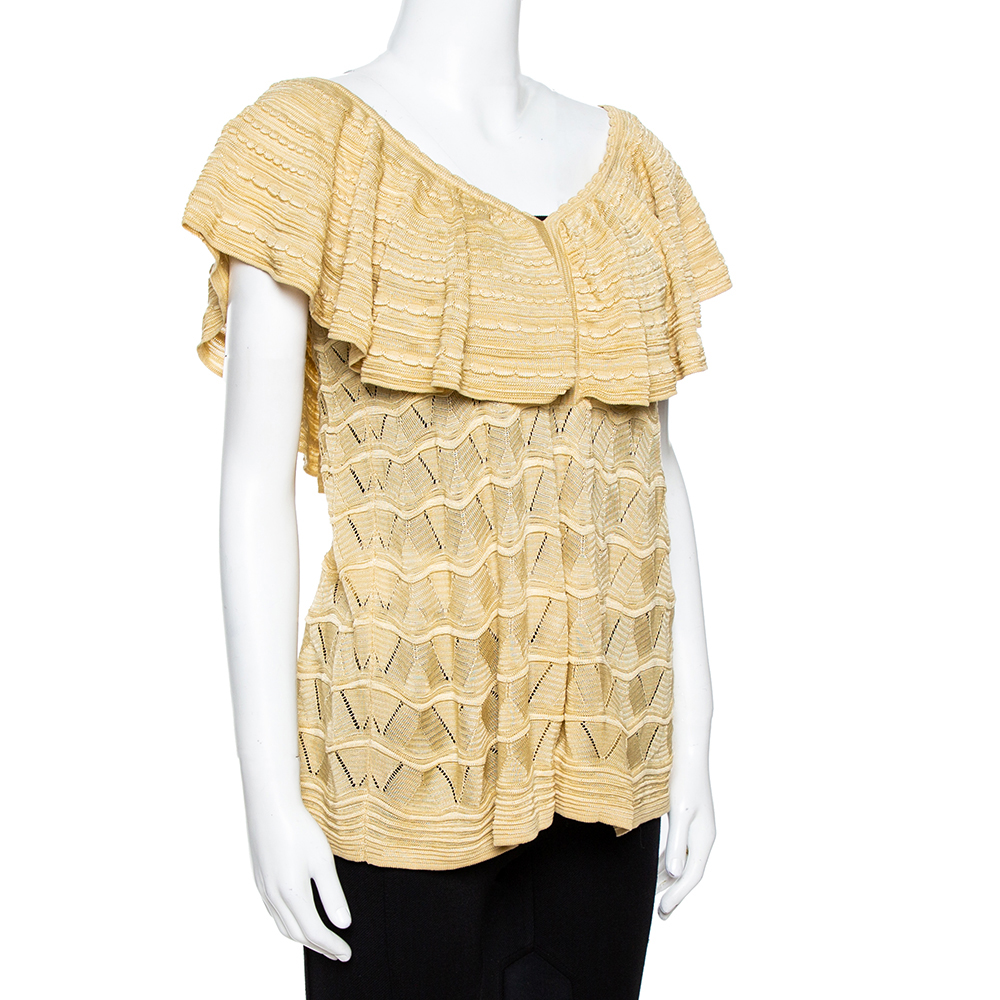 

Missoni Beige Patterned Knit Ruffled Overlay Top