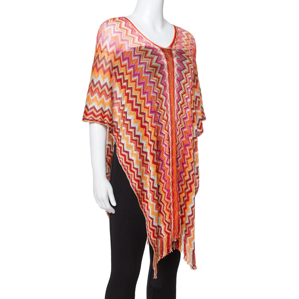 

Missoni Orange Lurex Chevron Knit Poncho