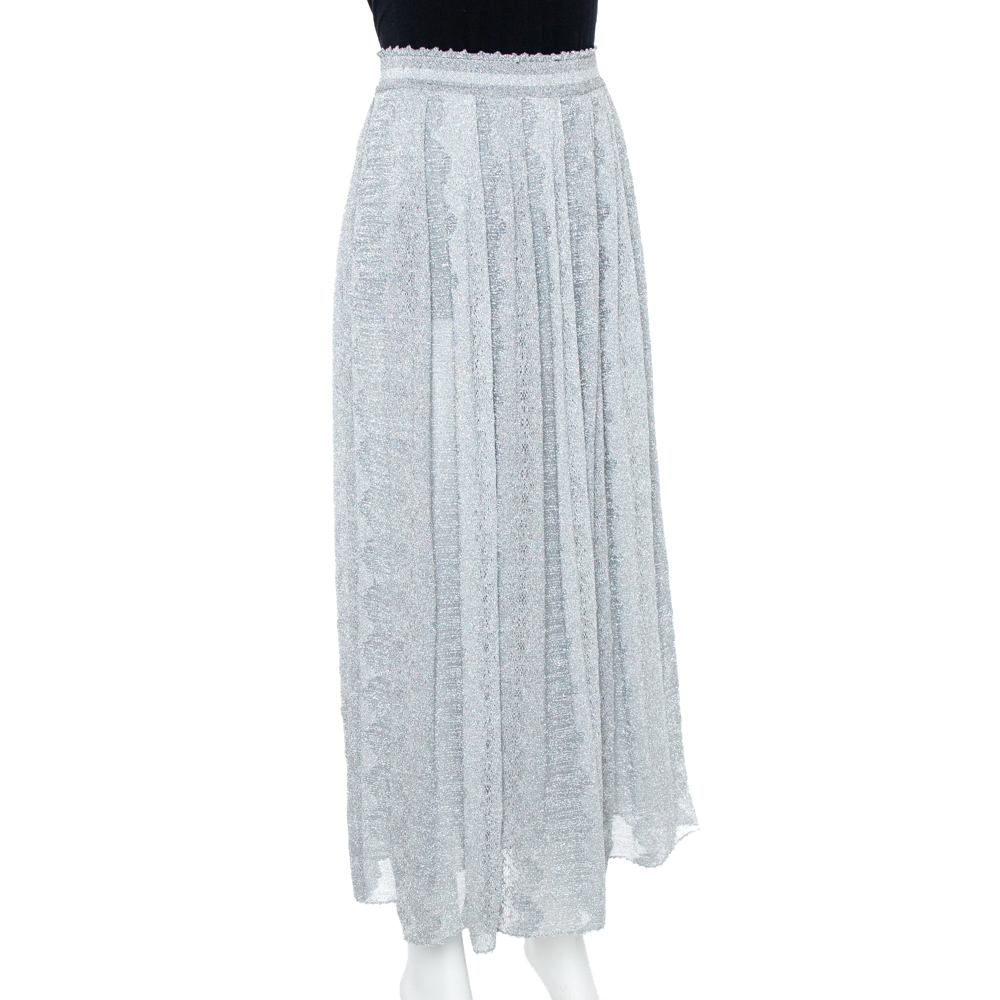 

Missoni Metallic Silver Jacquard Knit Maxi Skirt