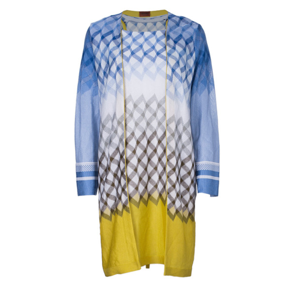 Pre Owned Missoni Multicolor Knit Zig Zag Dress and Cardigan Set M