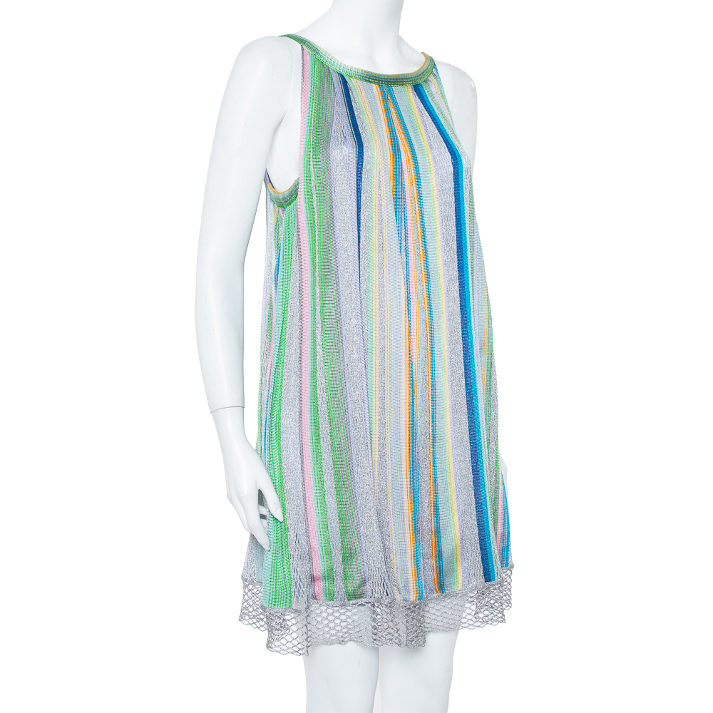

Missoni Multicolor Striped Fishnet Knit Shift Dress