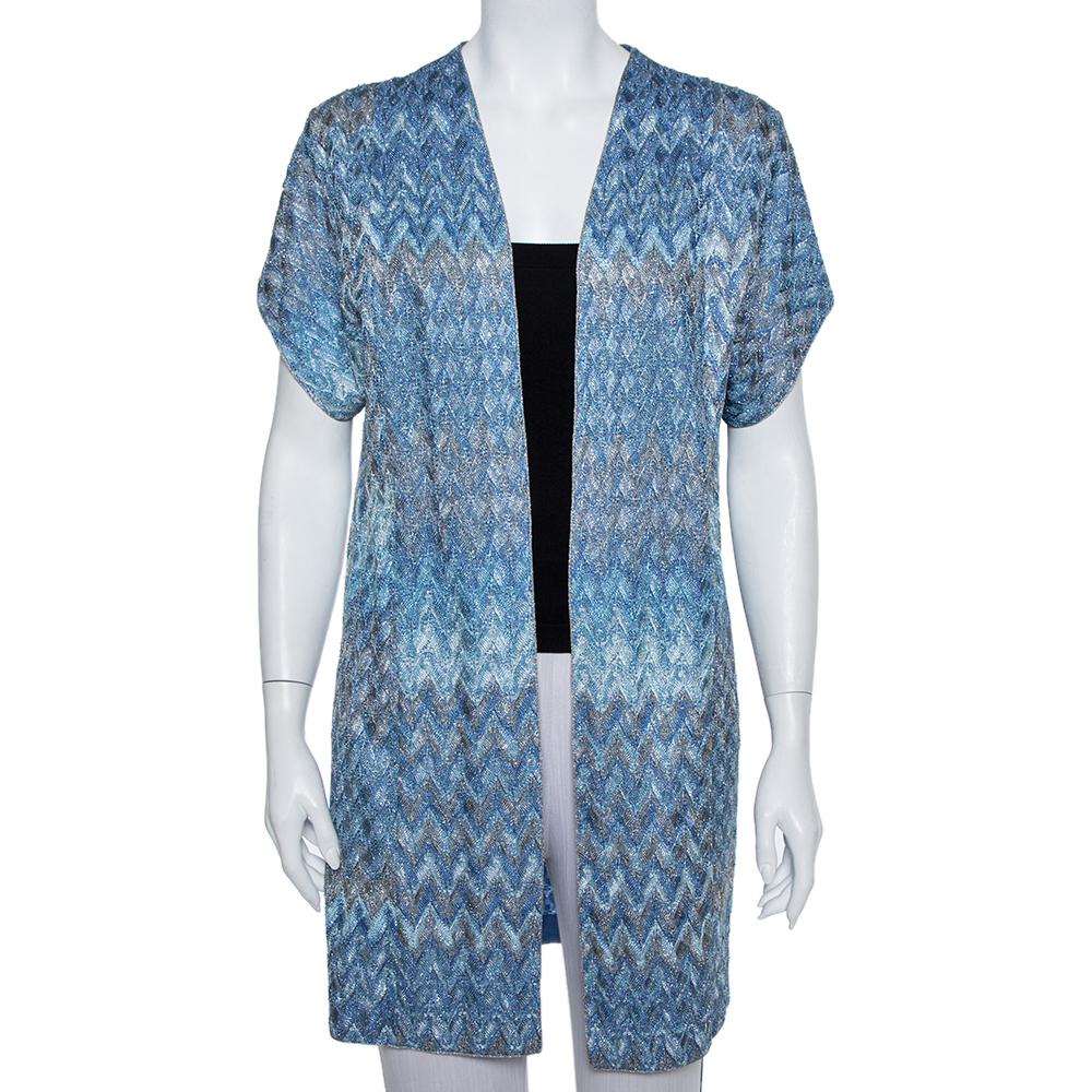 Pre-owned Missoni M  Blue Lurex Knit Open Front Cardigan M