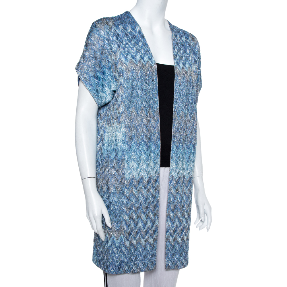 

Missoni Blue Lurex Knit Open Front Cardigan