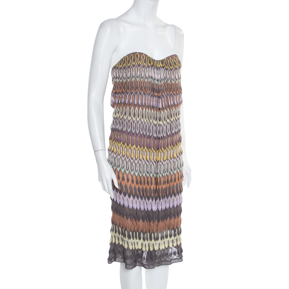 

Missoni Multicolor Knit Strapless Shift Dress