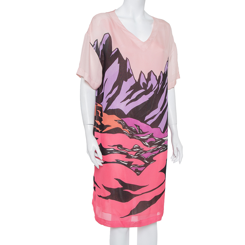 

Missoni Pink Printed Silk Short Sleeve Shift Dress