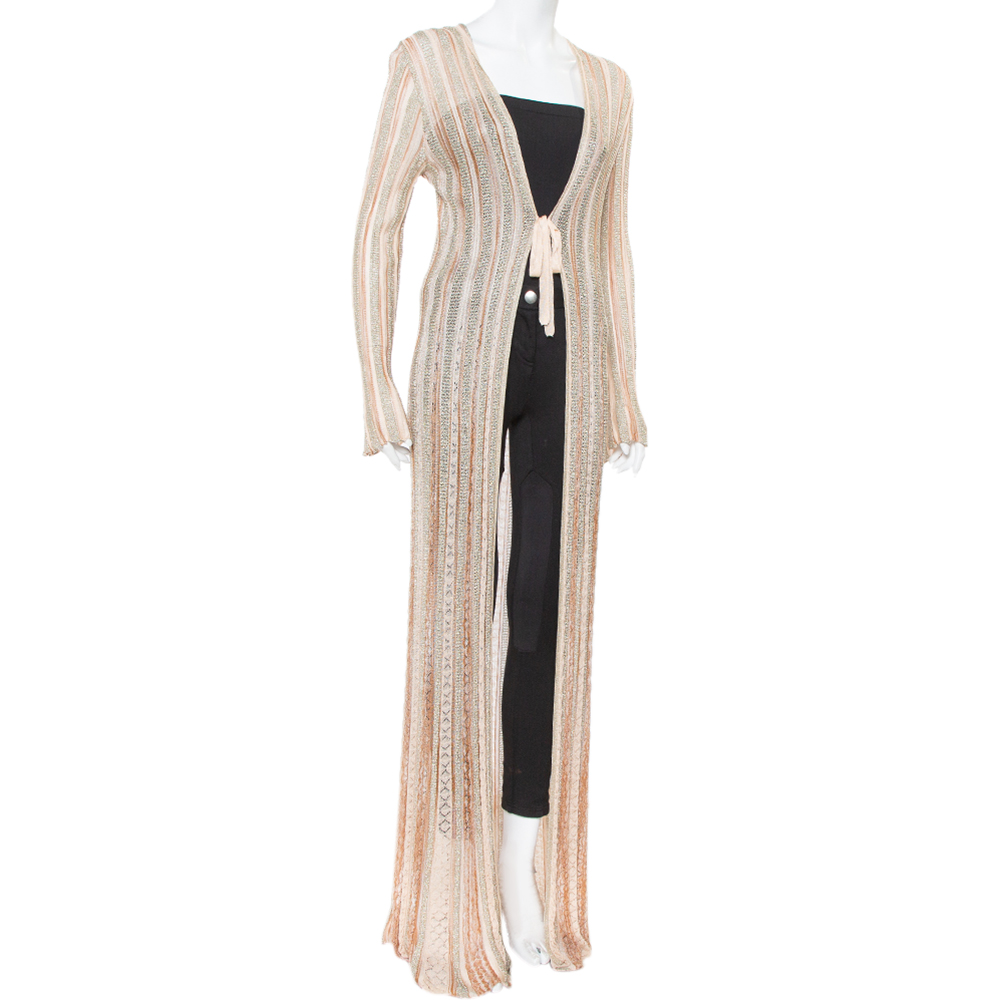 

Missoni Beige Lurex Knit Front Tie Long Cardigan
