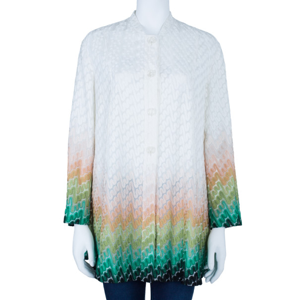 

Missoni Wave Knit Multicolor Button Down Long Cardigan, White