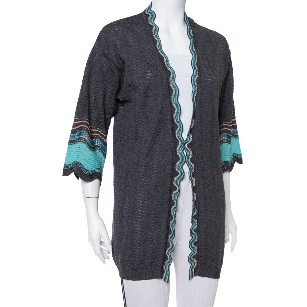 

Missoni Grey Wave Patterned Wool Open Front Cardigan