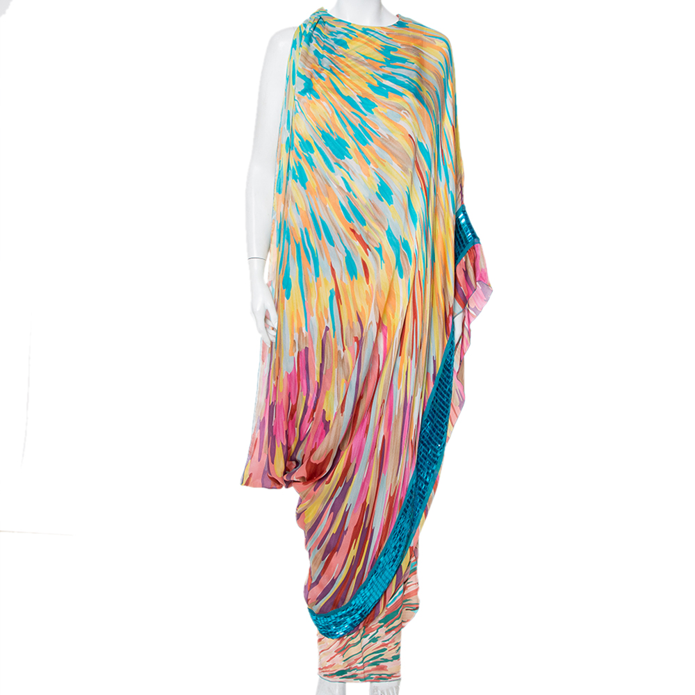 Pre-owned Missoni Multicolor Silk Embellished Cape Detail Sleeveless Maxi Dress M