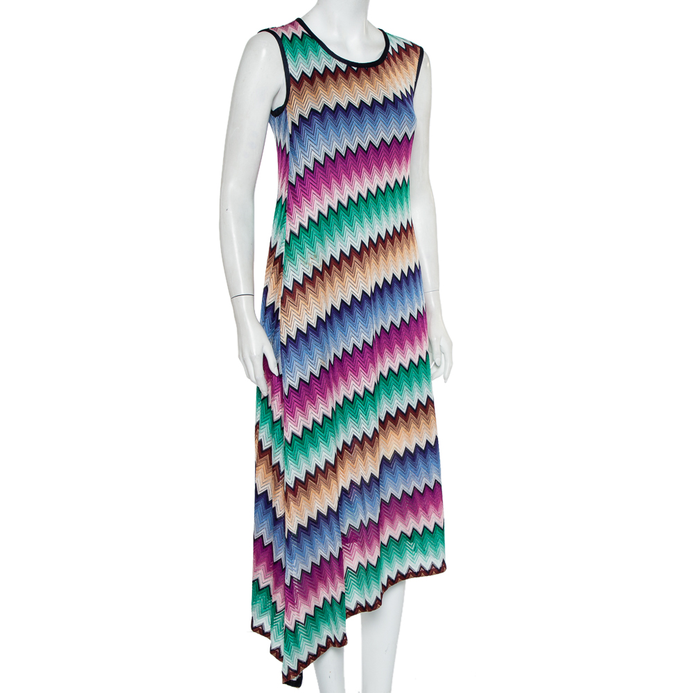 

Missoni Multicolor Patterned Knit Asymmetric Hem Midi Dress