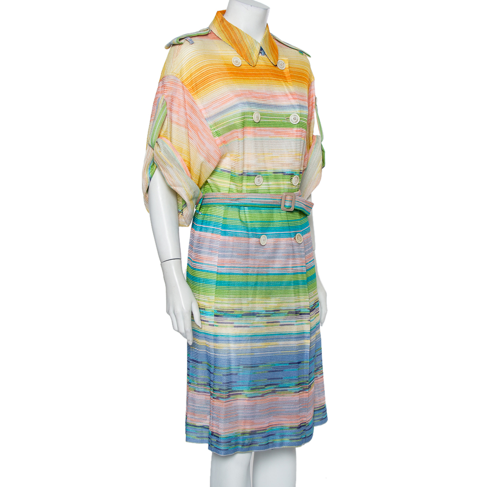 

Missoni Multicolor Striped Knit Double Breasted Lightweight Short Sleeve Coat