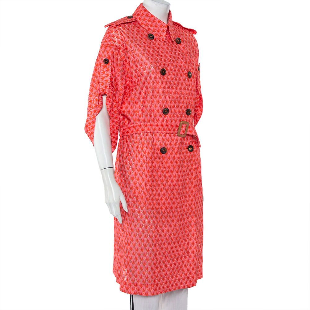 

Missoni Pink Patterned Knit Double Breasted Lightweight Short Sleeve Coat