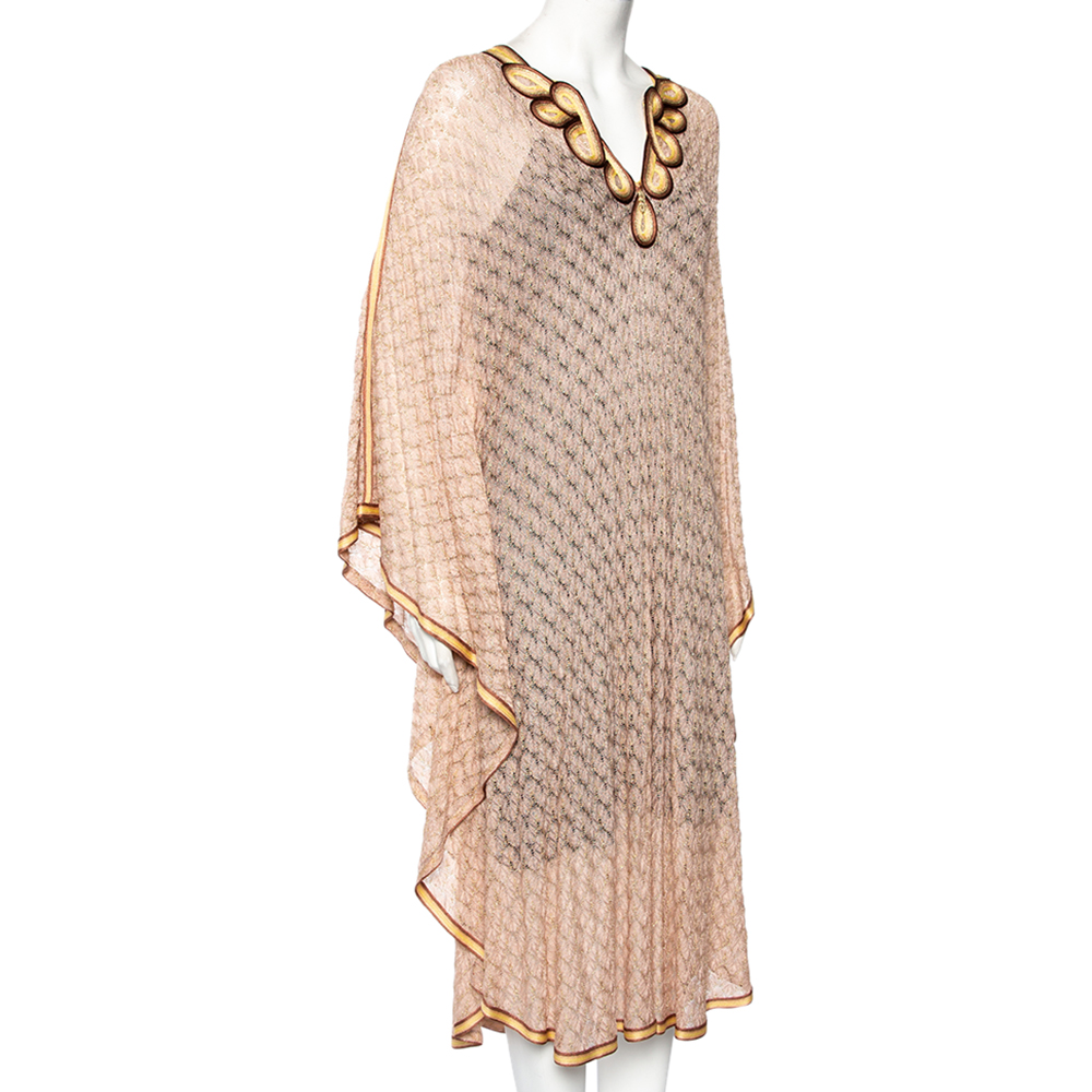 

Missoni Light Pink Lurex Knit Contrast Trim Detail Sheer Kaftan Dress