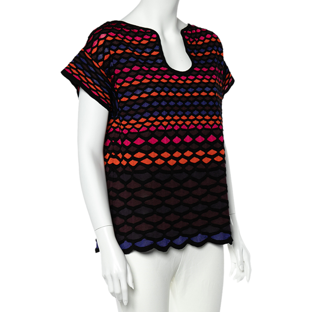 

Missoni Multicolor Fishscale Pattern Textured Knit Short Sleeve Top