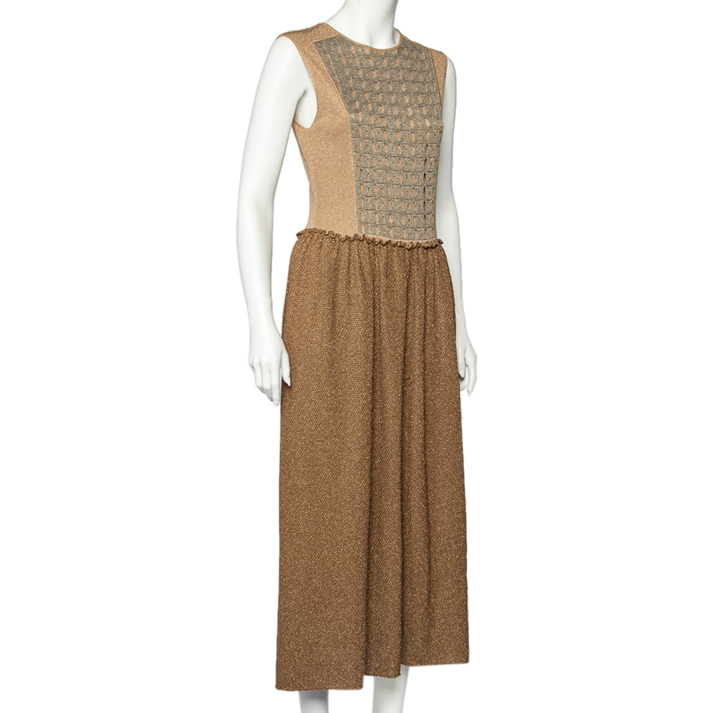 

M Missoni Brown Patterned Lurex Knit Sleeveless Maxi Dress